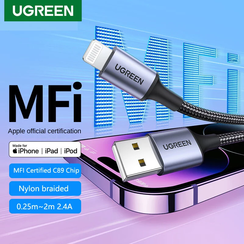 UGREEN Durable Braided Lightning Charging Cable – Multiple Lengths Available