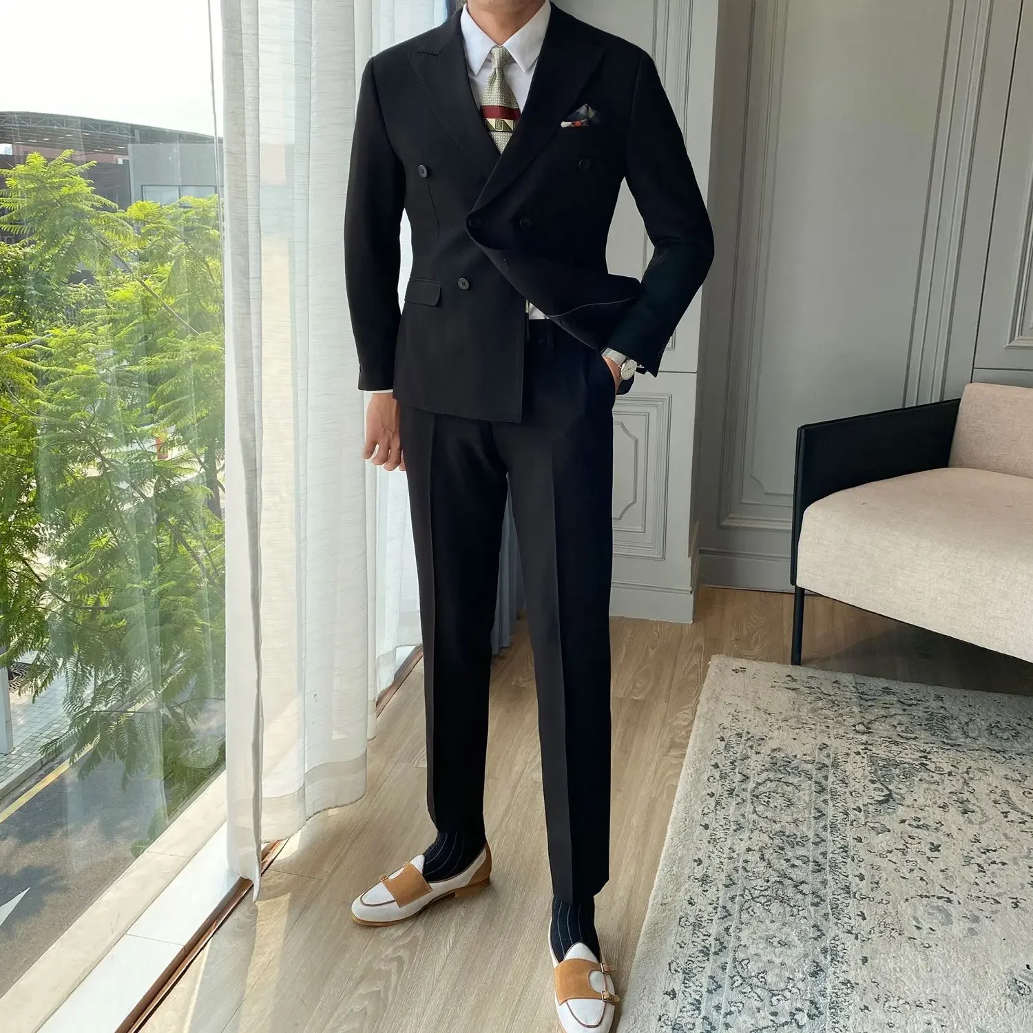 thumbnail image 1 of Trajes y blazers para hombre, conjunto de 2 piezas coreano, pantalones formales de moda para negocios, caballero clásico e informal, de lujo, 1 of 5