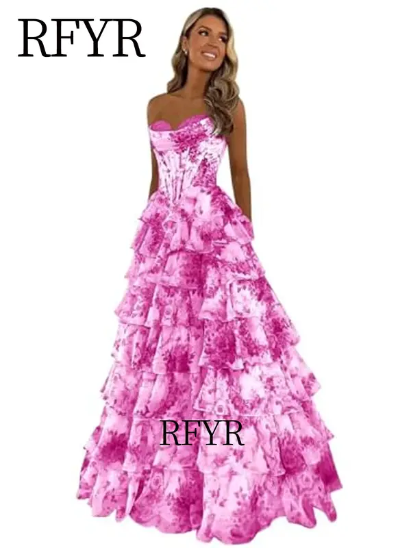 RFYR A Line Floral Prom Vestidos De Novia Pleated Elegant Prom Dress 2025 Floor Lenght Party Dress for Women  فساتين السهرة - Image 10