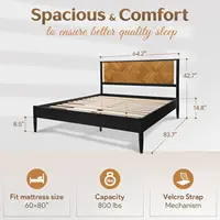 Queen Size Heavy Duty Platform Bed Frame with Headboard,Solid Wood Bed Frame, No Box Spring Needed, - Queen - Teak Brown 2
