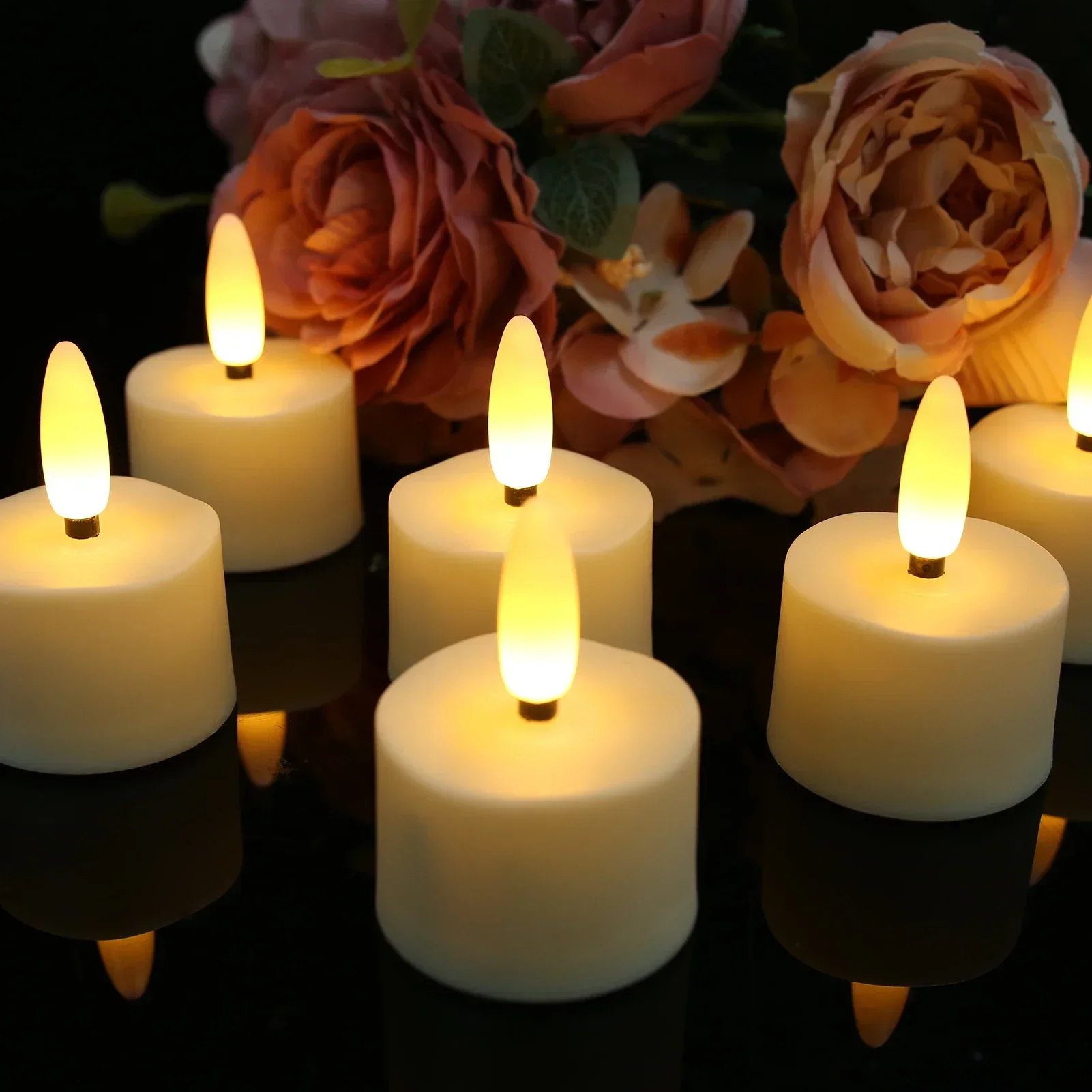 Rechargeable LED Flameless Flickering Tea Light Candles with Remote Timer