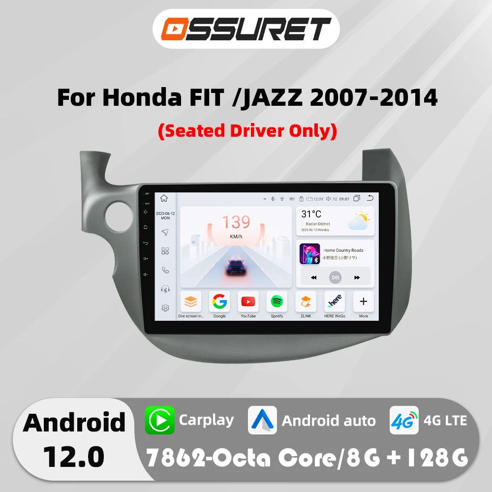 2DIN Carplay Android 12 Autoradio pour HONDA FIT JAZZ 2007-2014 lecteur multimédia voiture systèmes intelligents radio GPS Auto stéréo