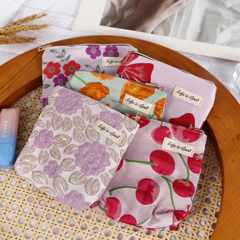 Fashion Flower Pattern Lipstick Cosmetic Bag Coin Purse Travel Makeup Bags Money Key Storage Bags Small Zipper Pouch Retail