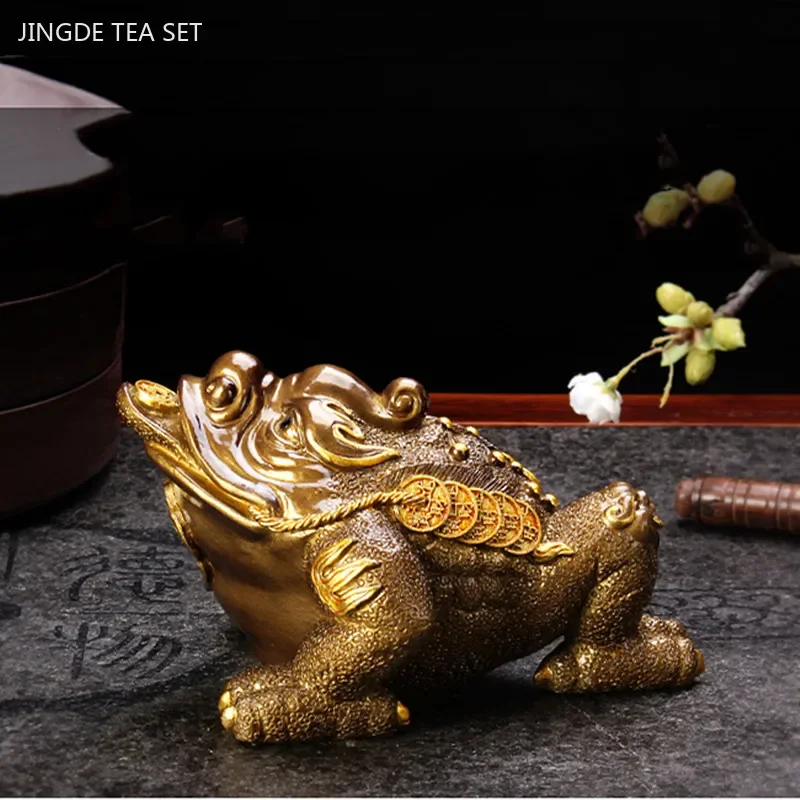 Resin Color-changing Tea Pet Feng Shui Gold Toad Decoration Can Raise Animal Model Ornaments Tea Table Decorative Crafts