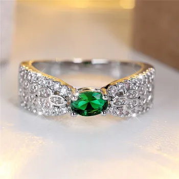 Cute Female Green Zircon Stone Engagement Ring Silver Color Wedding Jewelry For Women