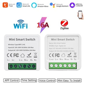 Tuya WiFi/Zigbee Smart Switch Module Relay 16A 100-240V Supports 2 Way Control Breaker Voice Control Work with Alexa Google Home