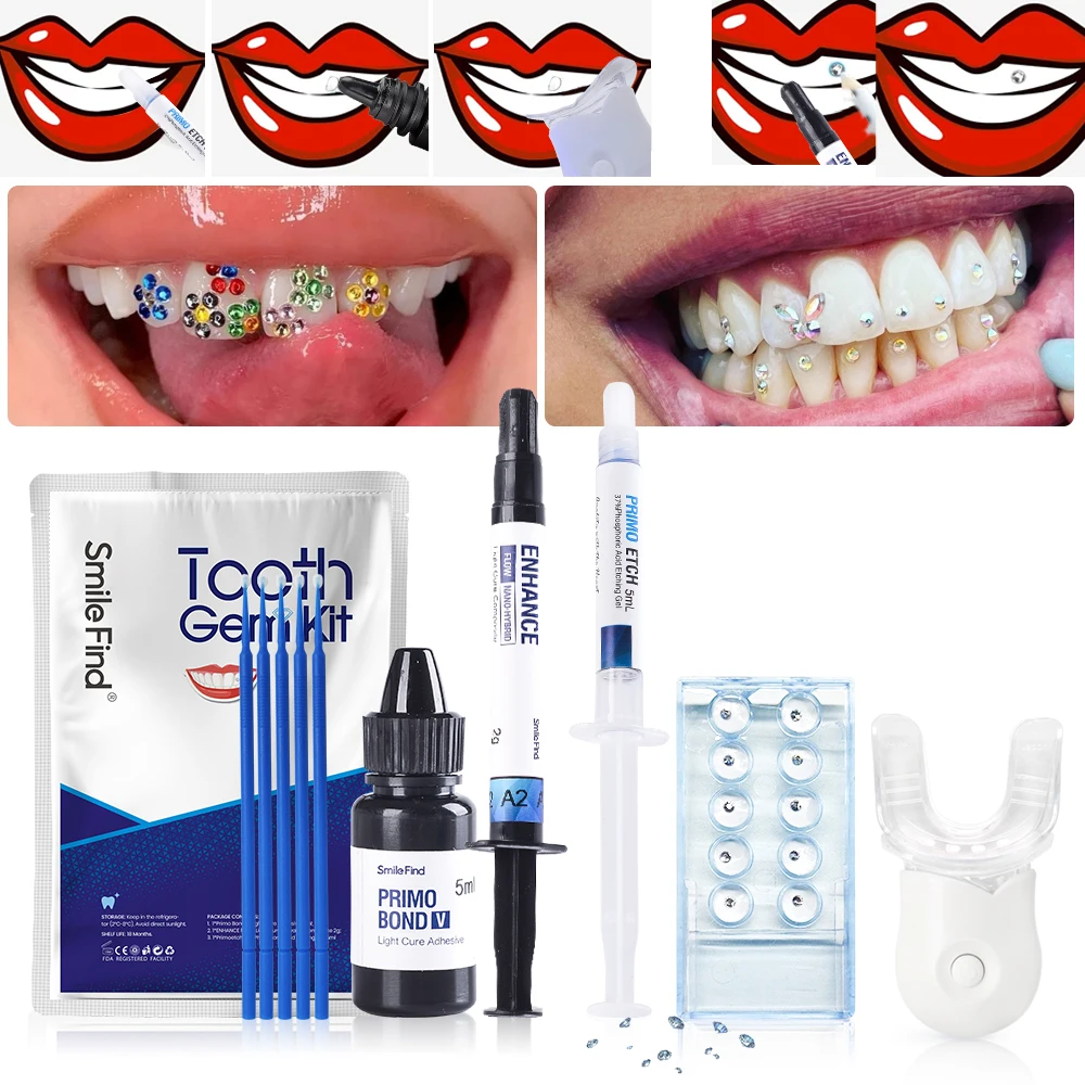Tooth Gem Kit with Curing Light and Glue Diy Dental Jewelry Diamond Crystals  Ornament Self Etch Resina Orthodontic Adhesive Gel - AliExpress