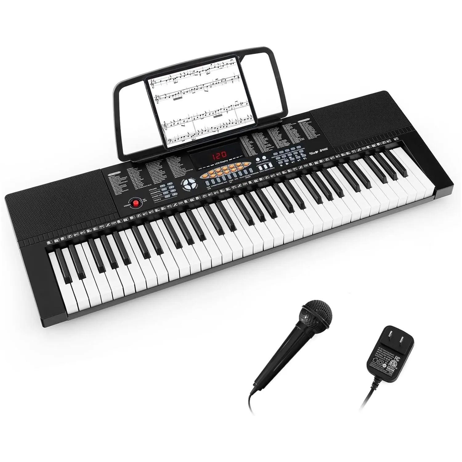 Teclado Piano para Principiantes con 61 Teclas, Piano Digital con 300 Tonos, 300 Ritmos, 50 Demos, 3 Modos de Aprendizaje