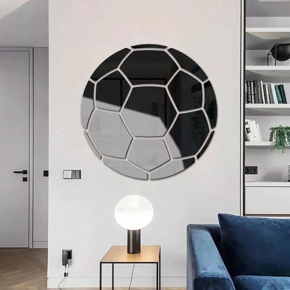 Modern Style 3D Basketball/Football/Rugby Shaped Mirror Wall Sticker Gold/Silver/Black Wall Art Waterproof PVC Mirror Decal 1Set