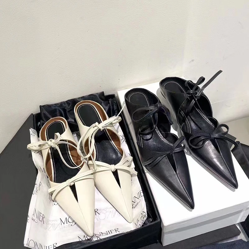 Niche half slippers for women, summer pointed sandals, French style baotou kitten and Muller shoes, high-end and elegant sandals