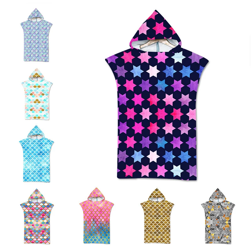 

Mermaid Hooded Towel Wearable Bath Towel for Adults Mandala Sports Swimming Microfiber Beach Towels Poncho Women Bathrobe