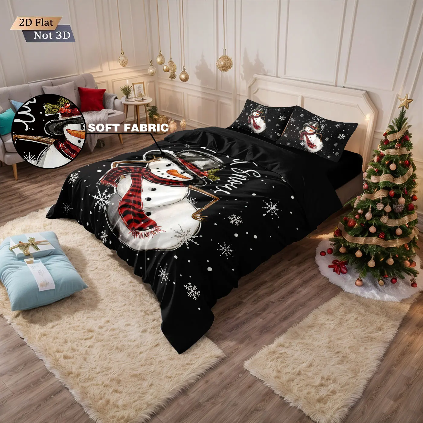 3pcs Merry Christmas Cartoon Snowman Printed Chipless Bedding Set Multi Size Bedroom Bedding Holiday Decoration Machine Washable S8ea90068b73242aeadf552420d116cf49