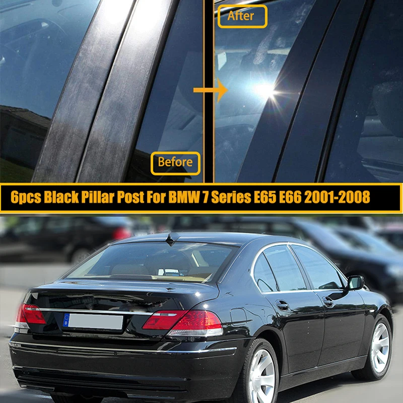 BMW 7 시리즈 E65 E66 2001 2002 2003 2008 장식 스티커, 광택 블랙 창문 문 기둥 B C 기둥 포스트 커버 트림