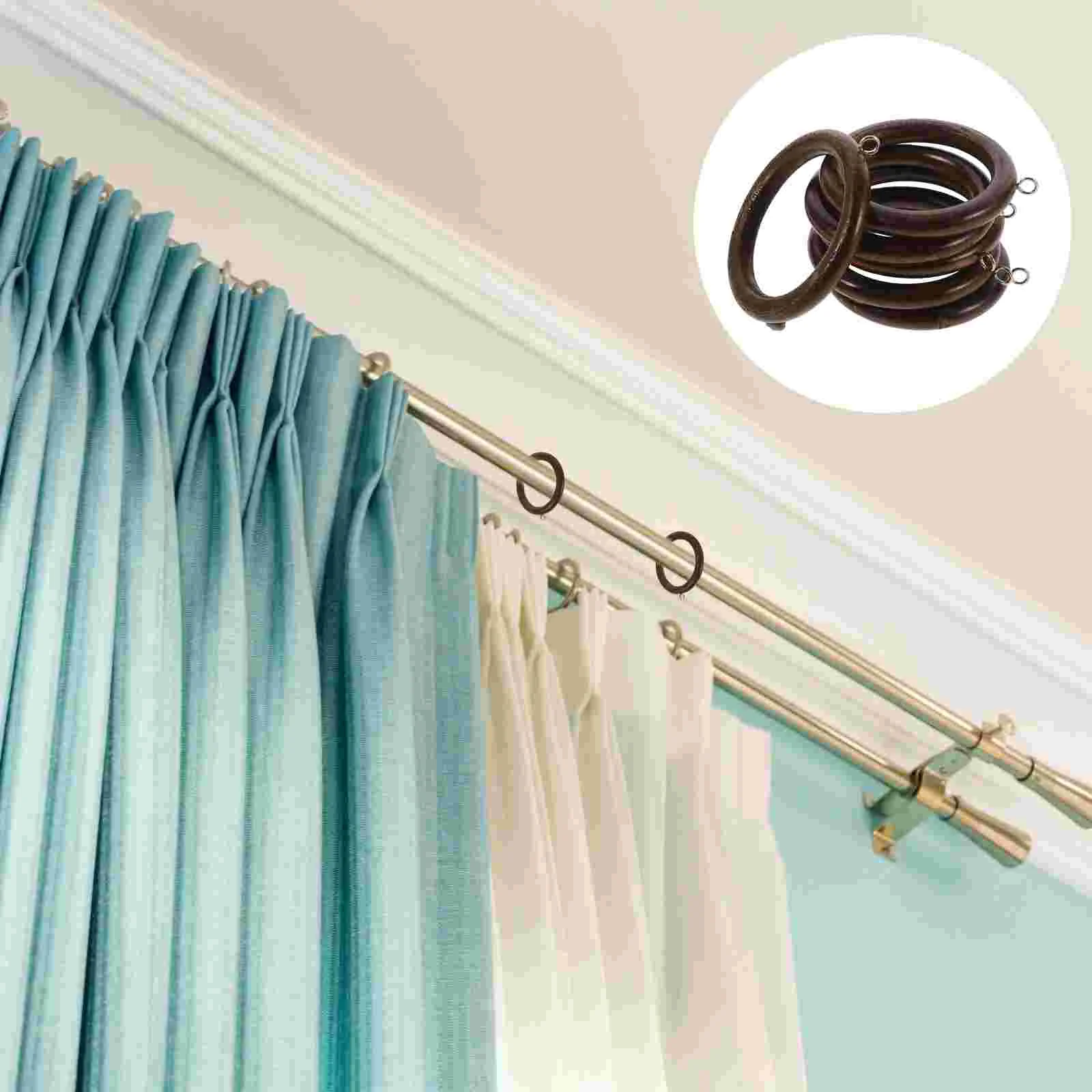 6 Pcs Wooden Curtain Rings With Clips Circle Belt Hooks For Home Decor Roman Pole Window Treatment Accessories