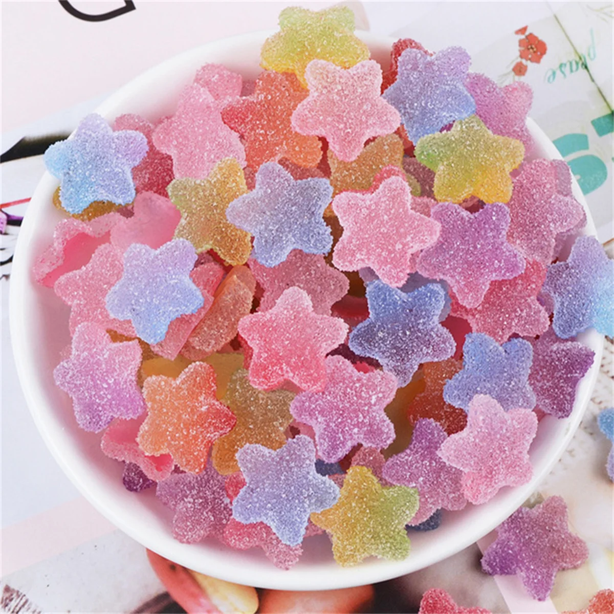 10 Uds. De dijes de resina para decoración de uñas con estrella degradada de goma Kawaii en 3D, colores mezclados, diseño de corazón de oso, decoración de uñas, accesorios de dibujos animados DIY