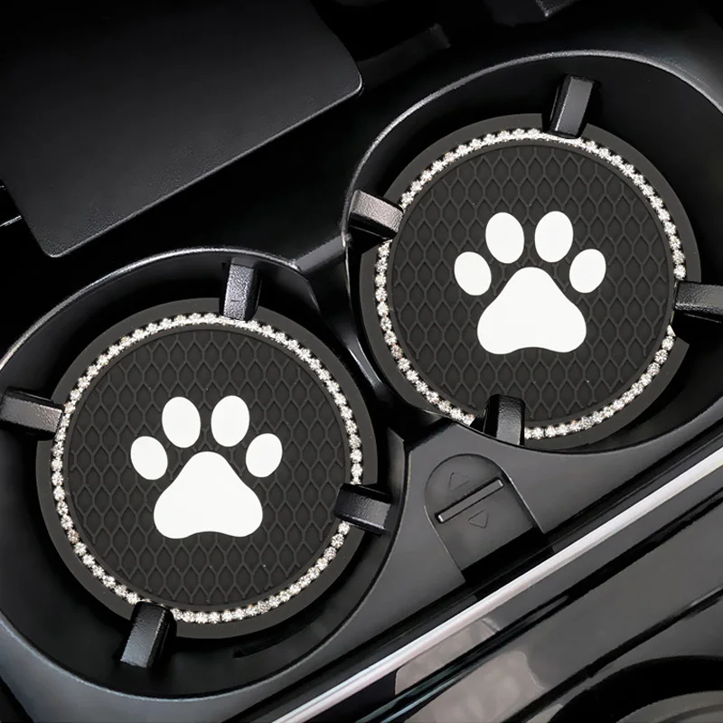 Car Coasters Cup Holder Vehicle Bling Silicone Car Coasters Anti Slip Dog Paw Coaster Mat Universal Auto Accessories