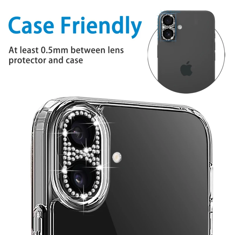 Luxury Diamond Metal Lens Protector with Full-Cover Tempered Glass