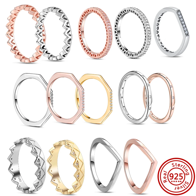 

925 Sterling Silver Couple Stackable Rings Charm Fashion Simple Zircon Sparkling Women Men Rings Brand Original Pantora Jewelry
