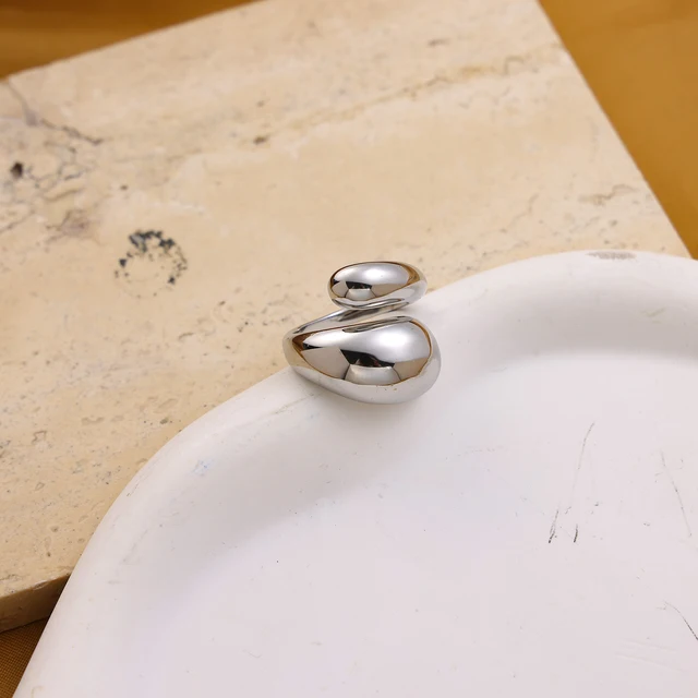 CARLIDANA New Trendy Silver Plated Stainless Steel Chunky Smooth Rings For Women Creative Water Drop Shape Rings Jewelry - Image 5
