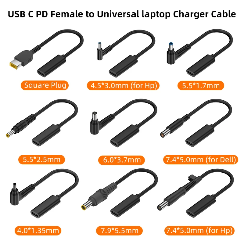 USB 3,1 tipo C USB C cargador de ordenador portátil adaptador de corriente convertidor USB tipo C hembra a 4,0*1,35 5,5*2,5 4,5*3,0 4,0*1,7mm conector de clavija CC