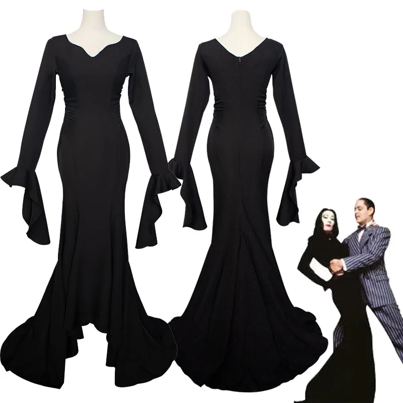 Wednesday Addams Cosplay Uniform Dress Movie Morticia Cosplay Costume Black Wigs For Women Halloween Carnival Anime Role Play