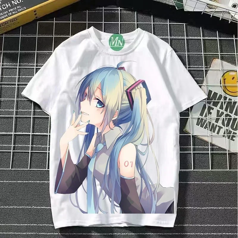 Hatsune Miku Co-Branded Cartoon Print Ladies' T-Shirt - 2D Animation Style
