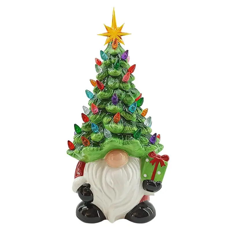 

Lighted Christmas Gnome dwarf ceramic Christmas tree Faceless Old Man Doll Ornaments with multi color lights festival decoration