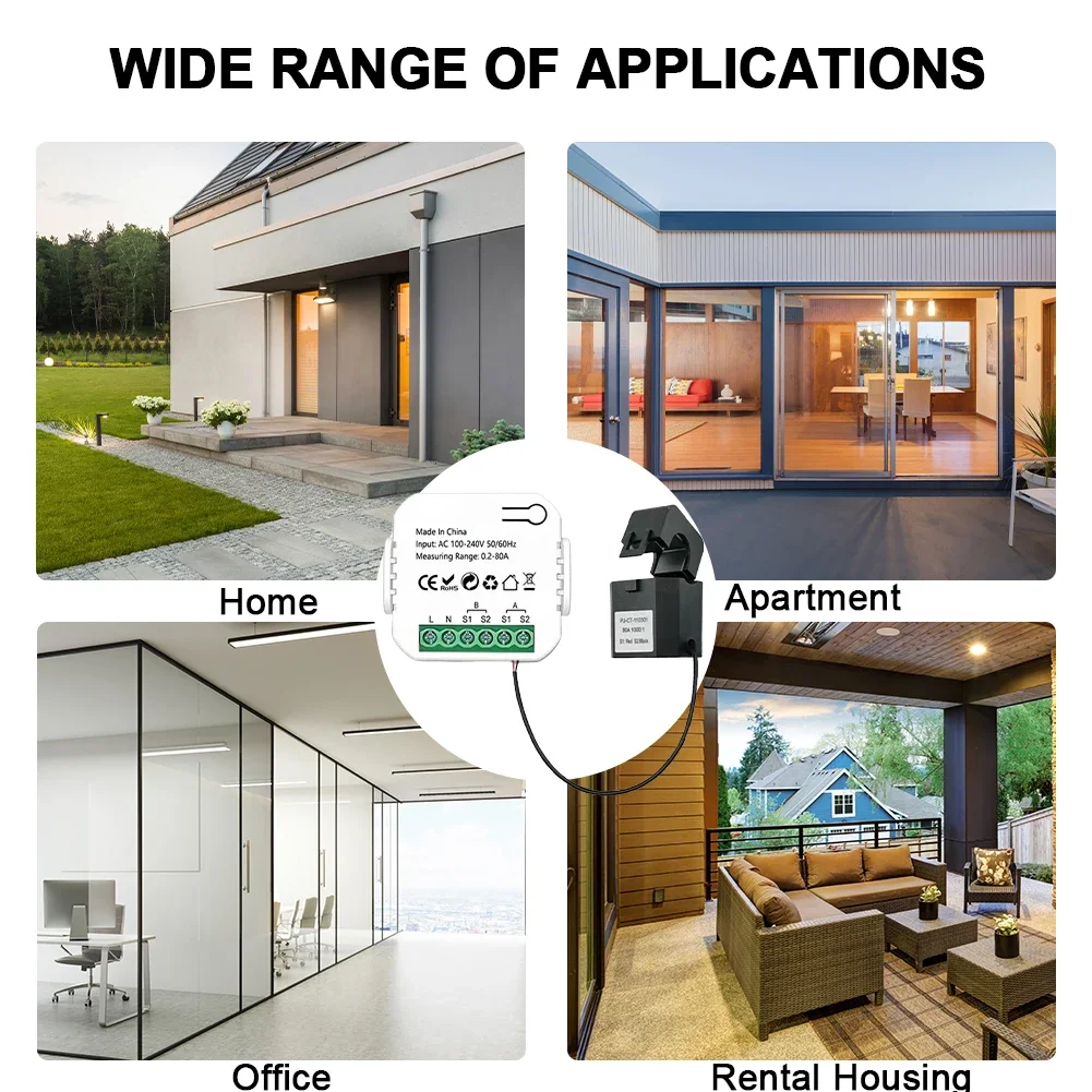 100A WIFI Intelligent Energy Meter with Current Transformer Clamp 1/2 Channel KWh Power Monitor Solar PV Two Way Power Monitor
