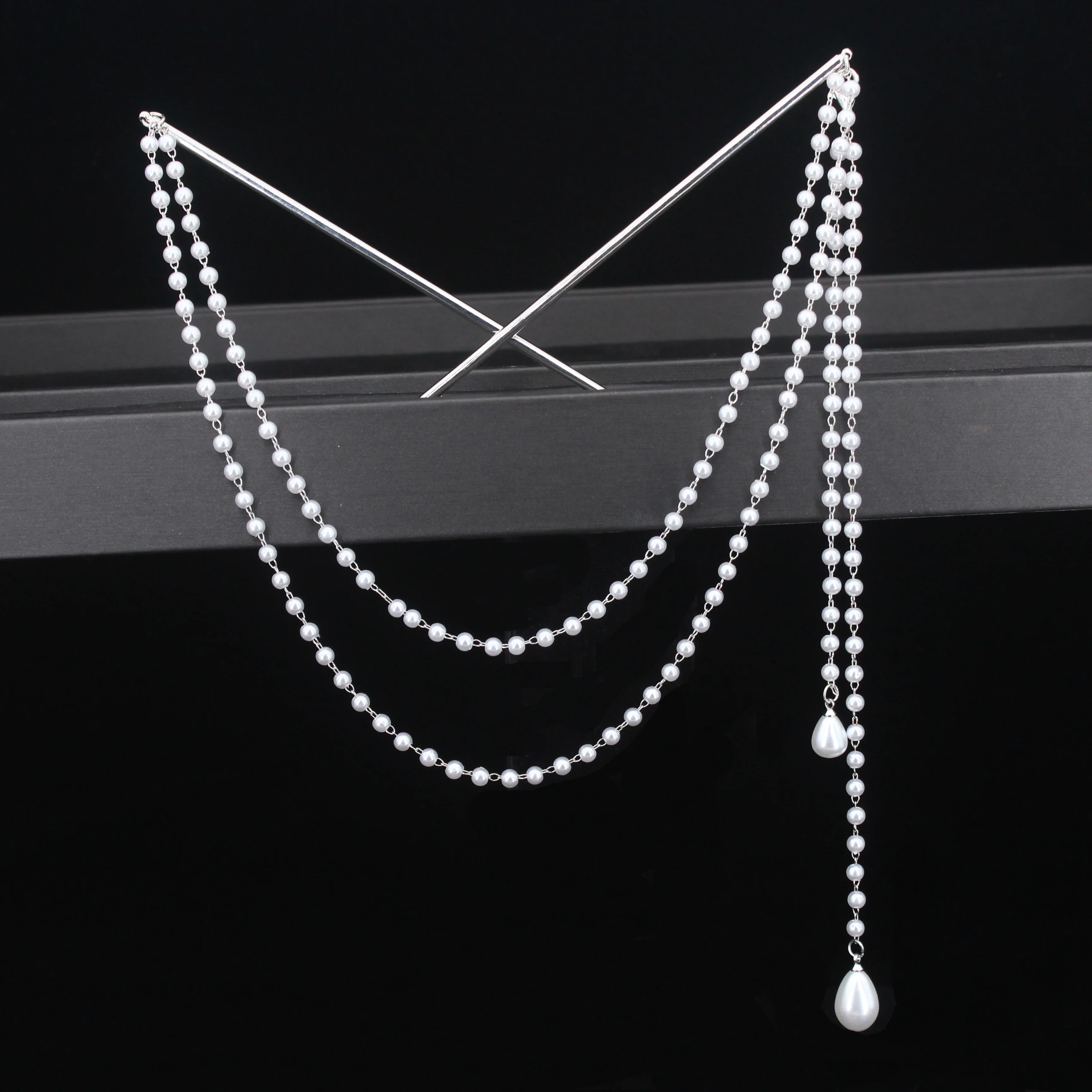 Hair Fork hair accessory pearl hairpins hair stick hair headdress jewelry accessories Double Chain Hair Fork Pearl Tassel Hair Stick Nunchaku Hairpin Chinese Style Retro Accessories for Hanfu Tiaras Ornaments