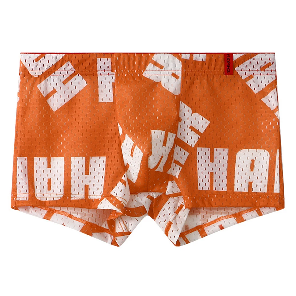 Men Letter Printed Underpant Sexy Mesh Boxer Briefs Shorts Trunks