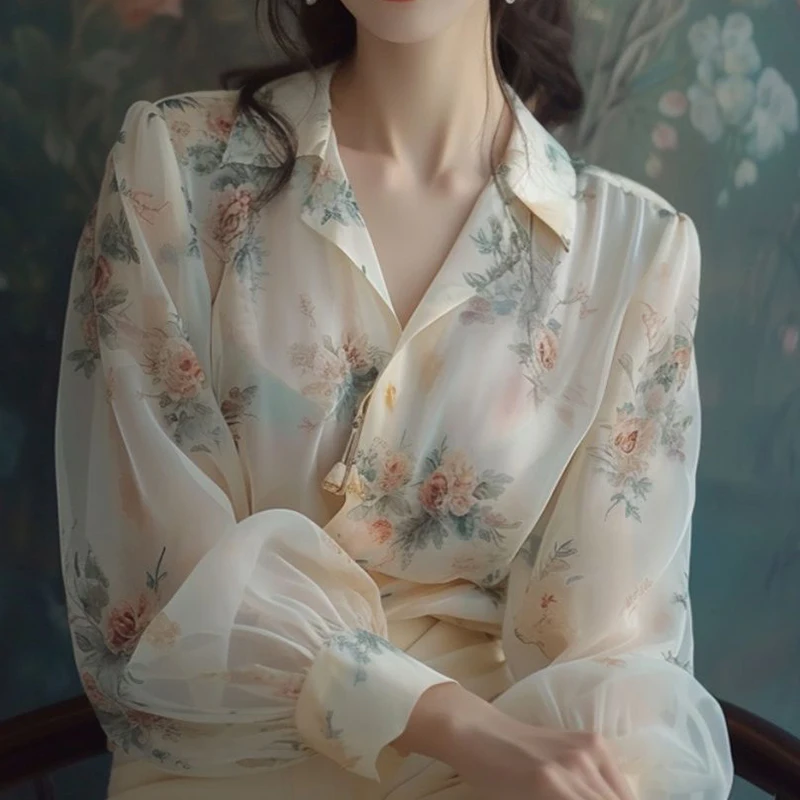 womens tops Light luxury sunscreen clothing, women's spring and summer floral shirts, fashionable and beautiful temperament