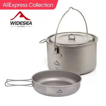 AliExpress Collection Widesea 캠핑 식기 티타늄 조리기구 세트, 관광 가마솥 야외 요리 냄비, 프라이팬, 피크닉 주방, 하이킹 트레킹