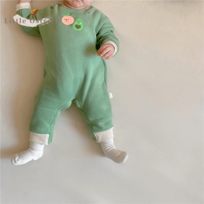 

Newborn Baby Girl Boy Cotton Print Romper Autumn Long Sleeve Fleece Inside Jumpsuit Toddler Child Pullover Baby Clothes 3-18M
