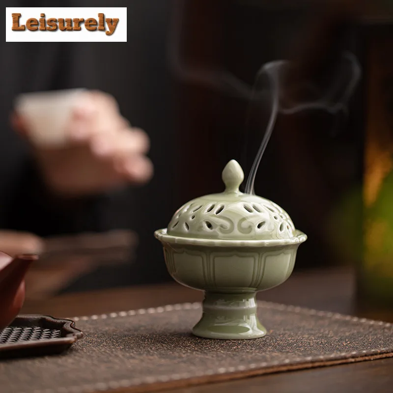 Zen Plum Green Lotus Petal Plate Incense Holder Water Fountain Decoration Incense Burners Aromatherapy Censer Chinese Tea Craft