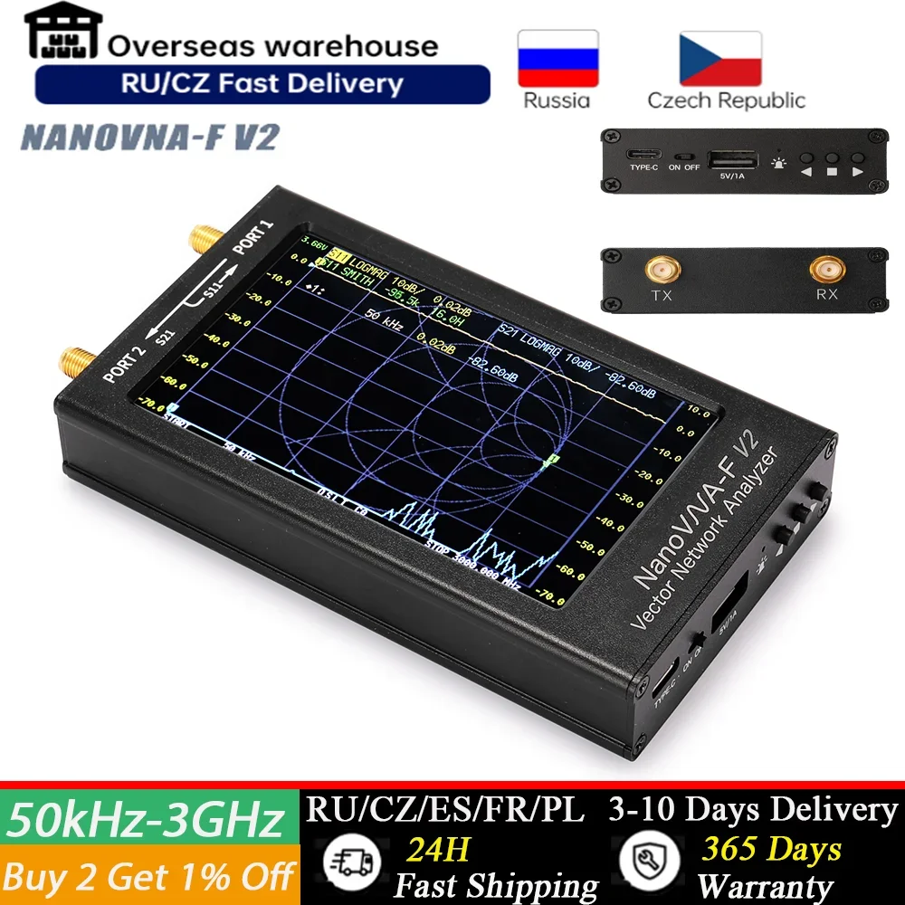 Analyseur D'Antenne RéSeau Vectoriel NanoVNA-H Version AméLioréE 10KHz-1.5GHz MF HF VHF UHF avec