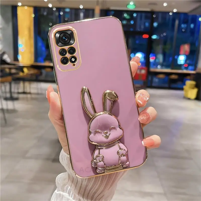 thumbnail image 1 of Note11s Luxury Rabbit Holder Case On For Xiaomi Redmi Note 11 Pro 4g 5g 10s 11s 9 10 9s 8 7 Plating Silicone Stand Cover 10c 9c, 1 of 5