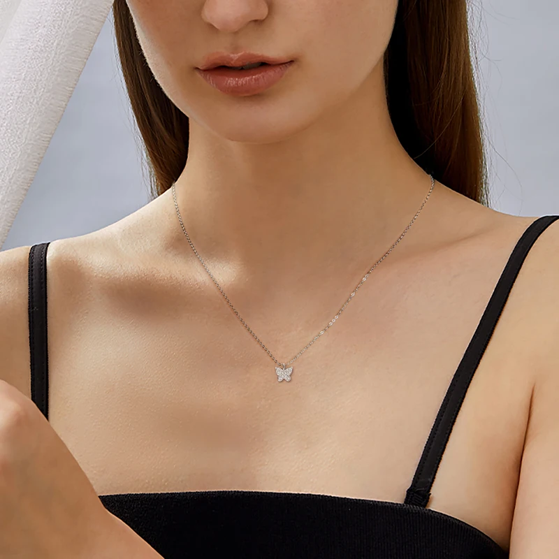 IOGOU Delicate Butterfly Necklace Real Sterling Silver 925 1.4MM D Color Moissanite Pendant Woman's Charm Jewelry Birthday Gift 5