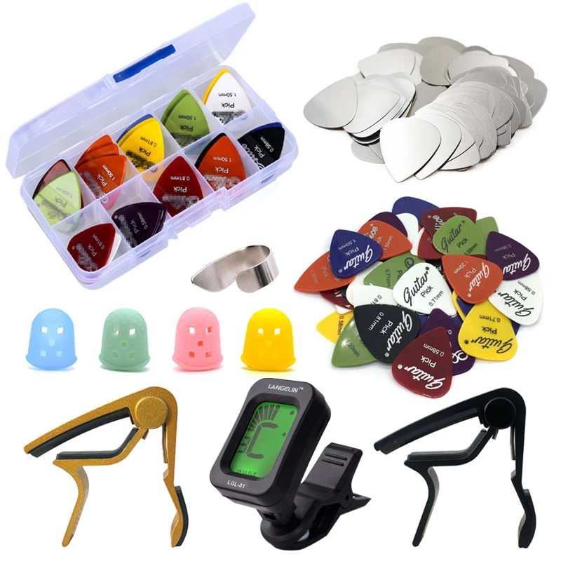 Guitar Tool Kit Capo Picks Tunner Fingertip Protector Parts Accessories GYH
