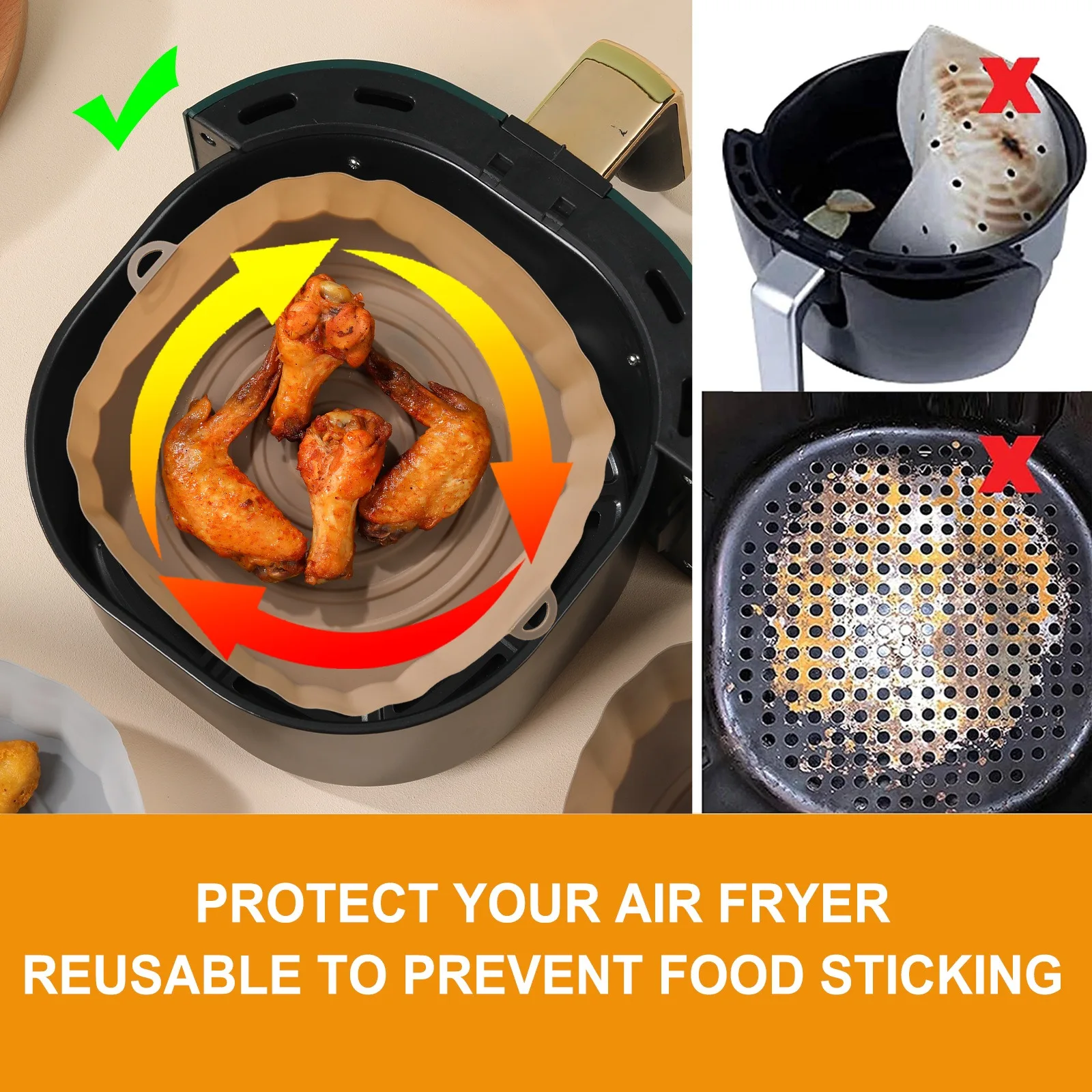 Reusable Nonstick Silicone Airfryer Tray Air Fryer Basket Round Pot Air  Fryer Baking Pan Tool Cake Novel Kitchen Accessories - AliExpress