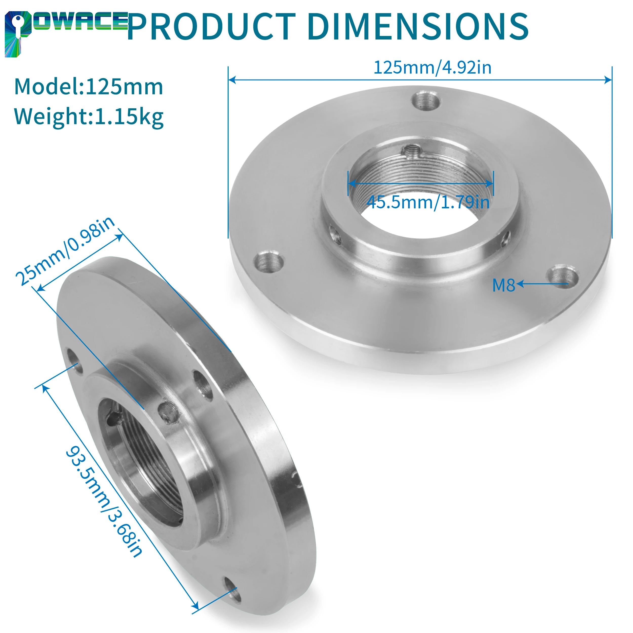 125mm 원형 플랜지 선반 메인 샤프트 스핀들 플랜지 CD210V MV 210V WM 210V 액세서리 선반 예비 부품 도구