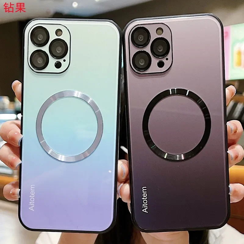 

Gradient Glass Case Is Suitable for iPhone 14 Phone Case 12pro Magnetic Absorption 1Promax Lens All Inclusive Protection Cover