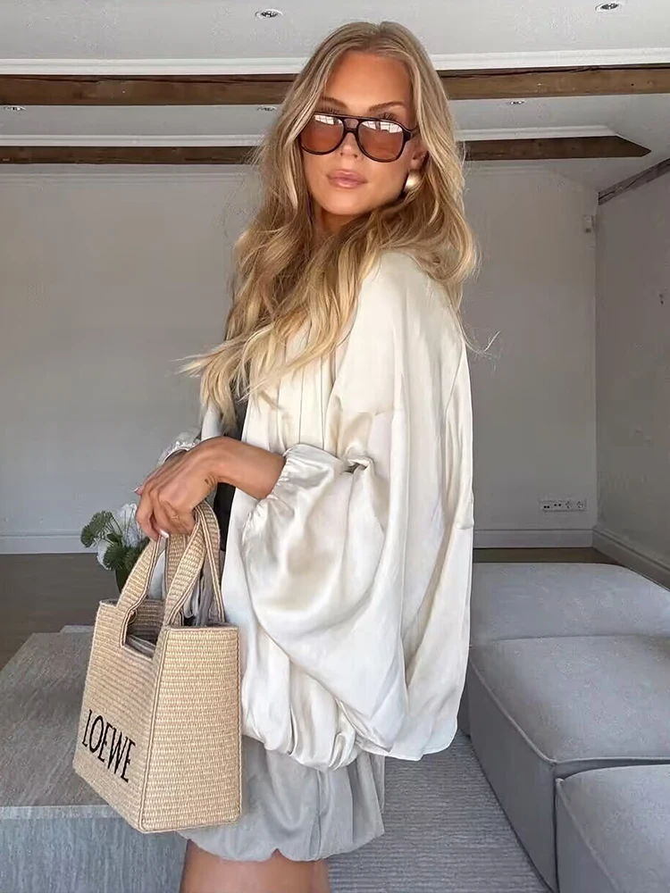 Chic Casual Soft Bomber Jackets Women Long Lantern Sleeve Oversized Spring Autumn Coats Fashion 2025 Streetwear Zipper Outerwear