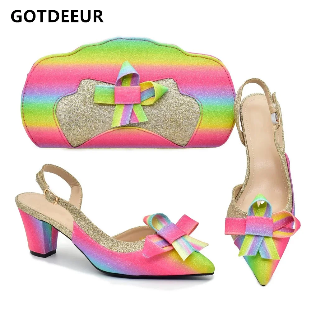 

Лидер продаж, итальянские женские туфли радужного цвета, женская модель, свадебные сумки, Свадебная обувь для невесты, Нигерия, женская обувь