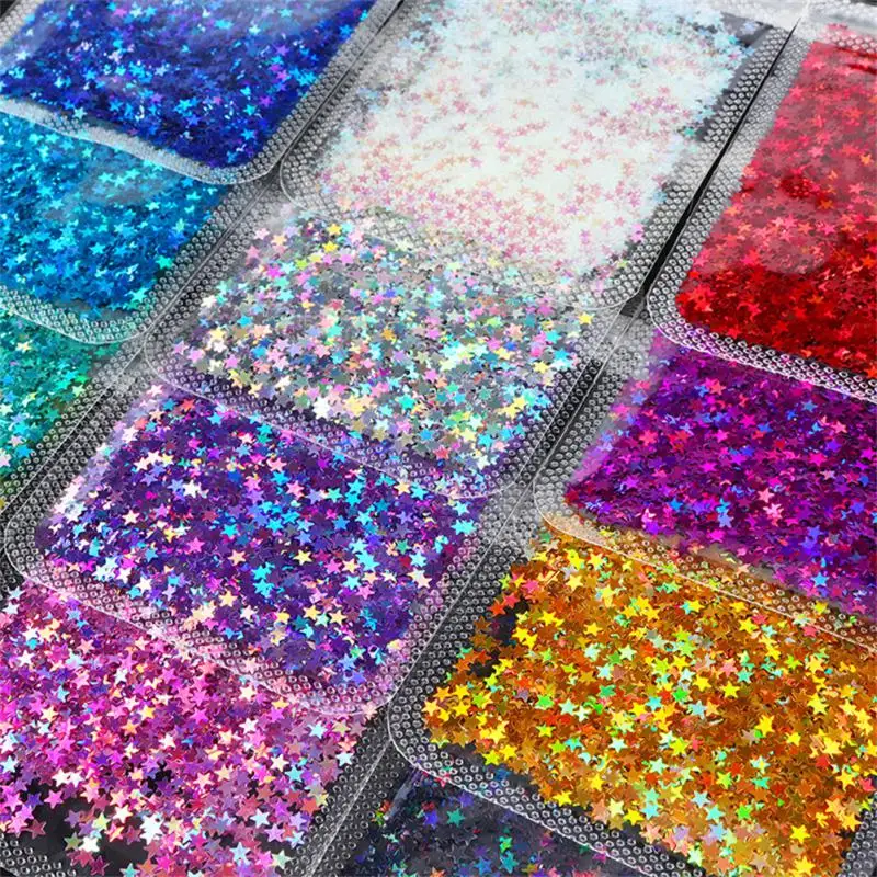 Nail Glitter Decoration Flakes Holographic Stars Nail Sequins Laser Glitter Flakes Colorful Mix Size Parts For Desgin Summer Polish Charms Nail Art Decorations