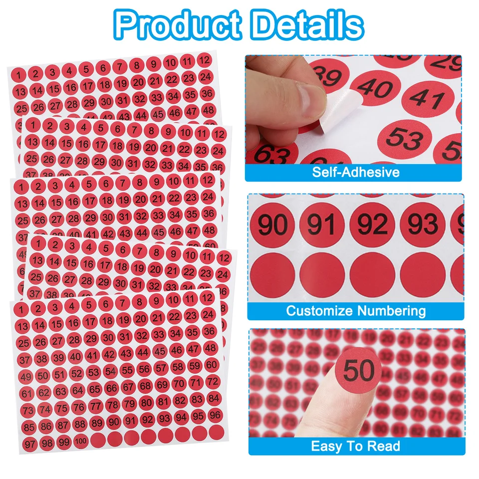Number Stickers 1-100 – 12 Sheets, 1 Inch Round Self-Adhesive Vinyl Stickers For Sorting, Organizing & Labeling