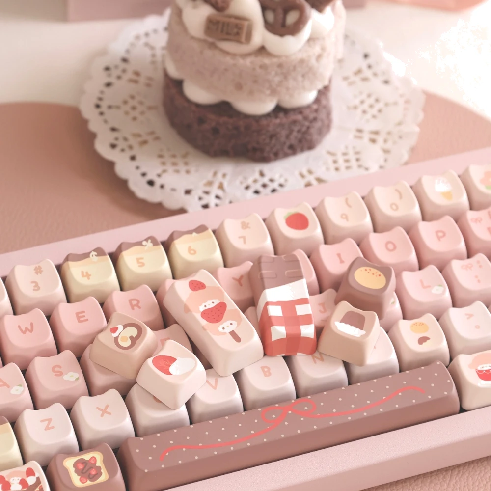 Mao-cute Altura Cat Head Keycap Keycaps Personalizados dos Desenhos Animados Rosa Morango Chocolate Teclado Mecânico Bolo Keycaps - Imagem 6