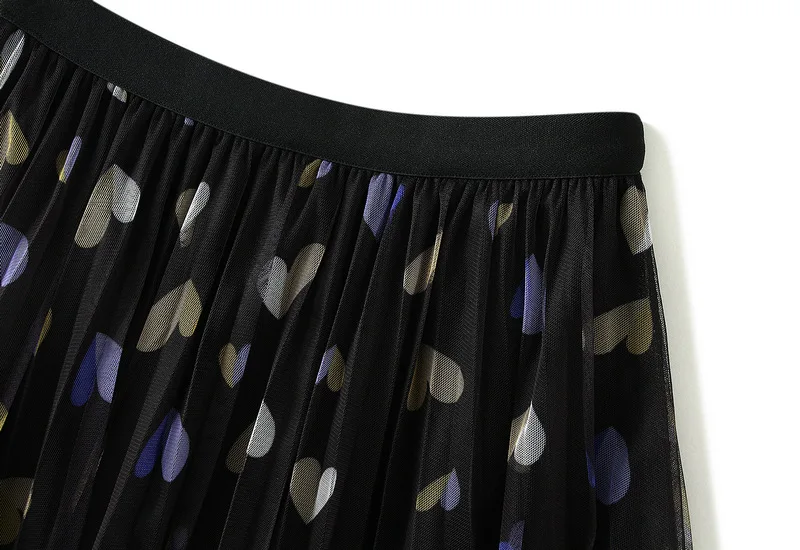 Vintage High Waist Love Heart Print Tulle Skirt A-line Mesh Tutu Skirts Womens 2022 Spring Summer nike tennis skirt