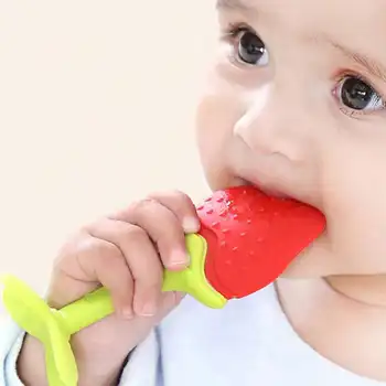 Strawberry, Grape-Shape Soft Silicone Baby Teether, Teething Ring 1