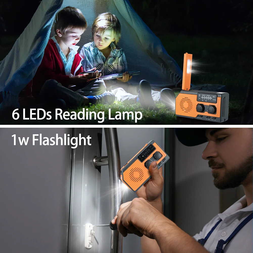 2000/5000mAh Emergency Weather AM/FM NOAA  Radio Solar Panels Hand Crank Reading Lamp Power Bank SOS Alarm for Camping Hiking