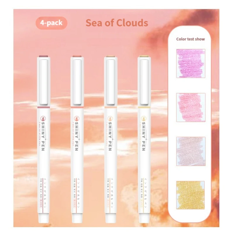 Highlighter Pen Marker Pen Highlighter Marker Art Marker 4 Colors/box Fine Glitter Highlighter Pen Set Fluorescent Markers Highlighters Pens Art Marker Japanese Cute Kawaii Stationery
